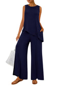 PRETTYGARDEN Women's 2026 Two Piece Matching Lounge Sets Asymmetrical Split Tank Tops Wide Leg Pants Summer Outfits Tracksuit