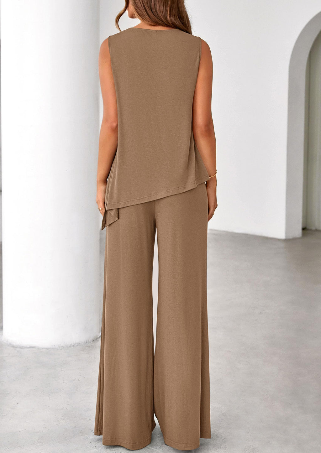 PRETTYGARDEN Women's 2026 Two Piece Matching Lounge Sets Asymmetrical Split Tank Tops Wide Leg Pants Summer Outfits Tracksuit