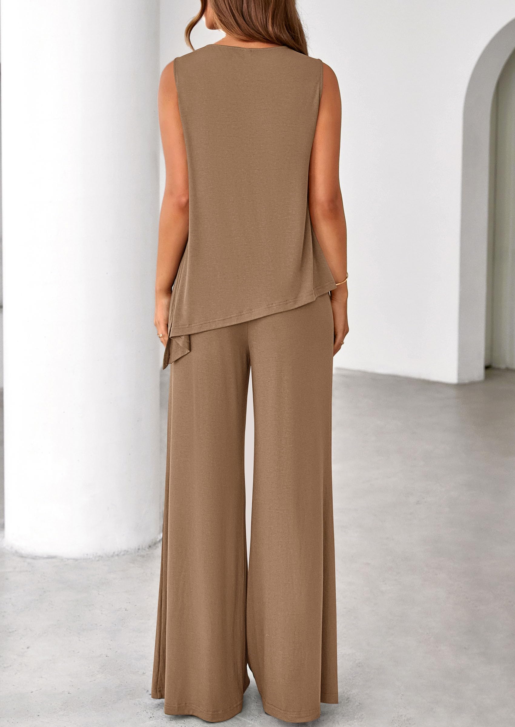 PRETTYGARDEN Women's 2026 Two Piece Matching Lounge Sets Asymmetrical Split Tank Tops Wide Leg Pants Summer Outfits Tracksuit