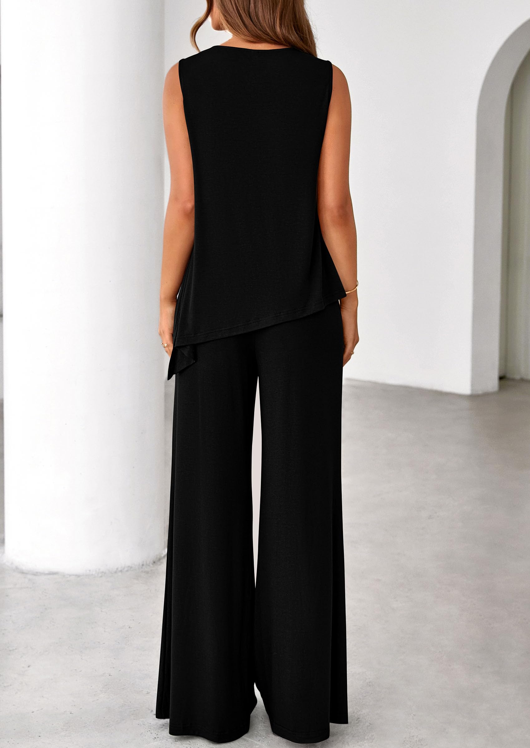 PRETTYGARDEN Women's 2026 Two Piece Matching Lounge Sets Asymmetrical Split Tank Tops Wide Leg Pants Summer Outfits Tracksuit