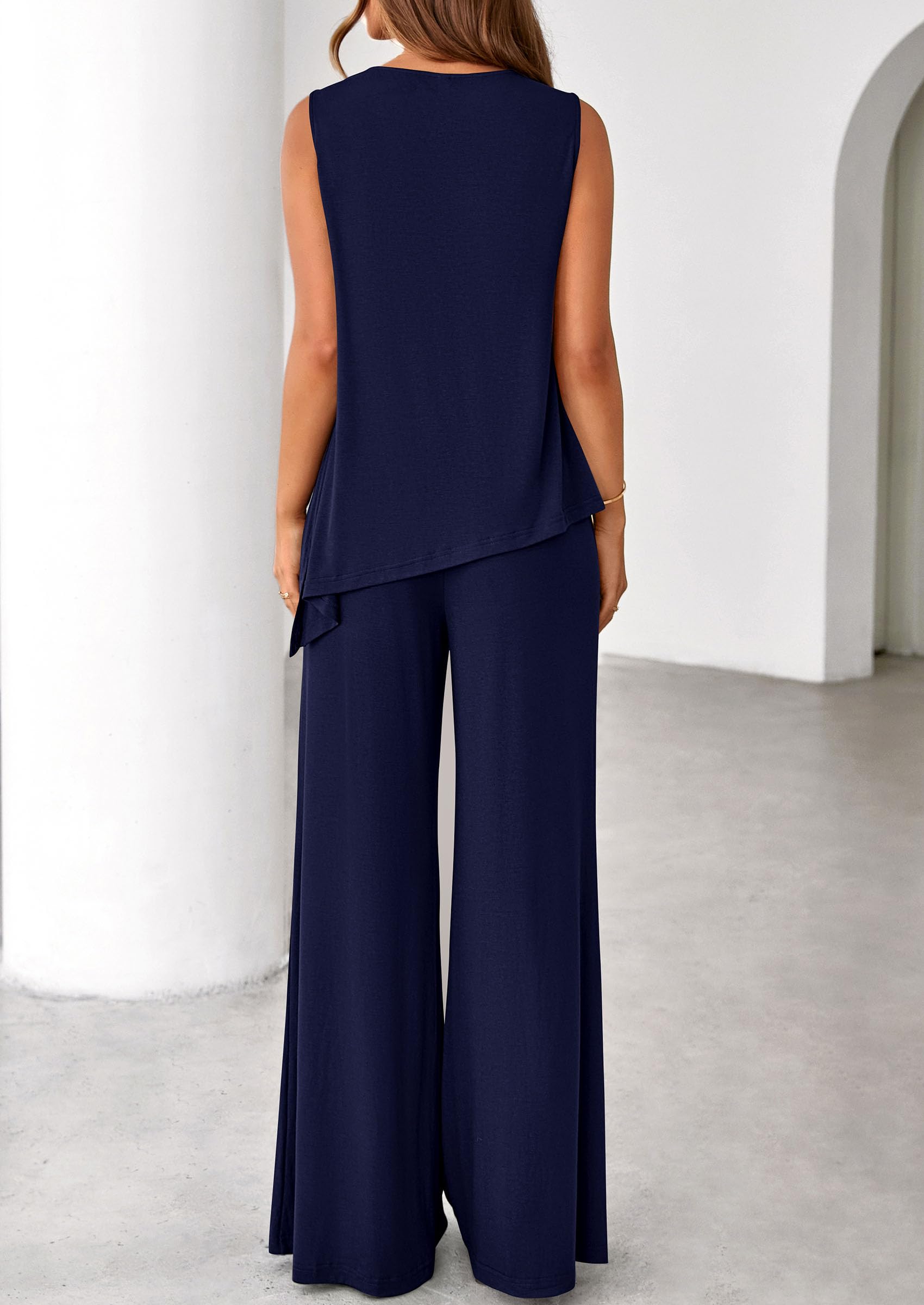 PRETTYGARDEN Women's 2026 Two Piece Matching Lounge Sets Asymmetrical Split Tank Tops Wide Leg Pants Summer Outfits Tracksuit