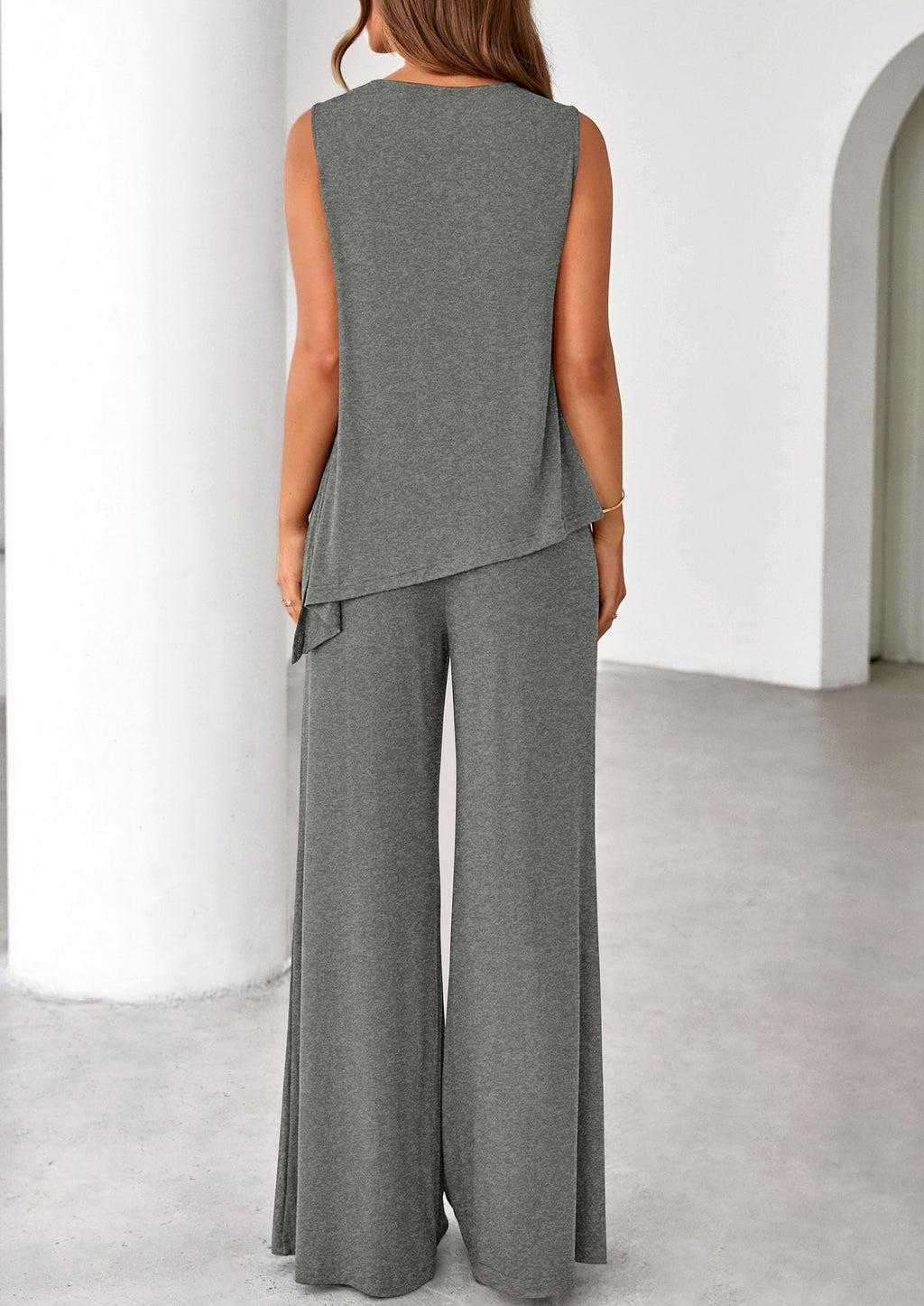 PRETTYGARDEN Women's 2026 Two Piece Matching Lounge Sets Asymmetrical Split Tank Tops Wide Leg Pants Summer Outfits Tracksuit