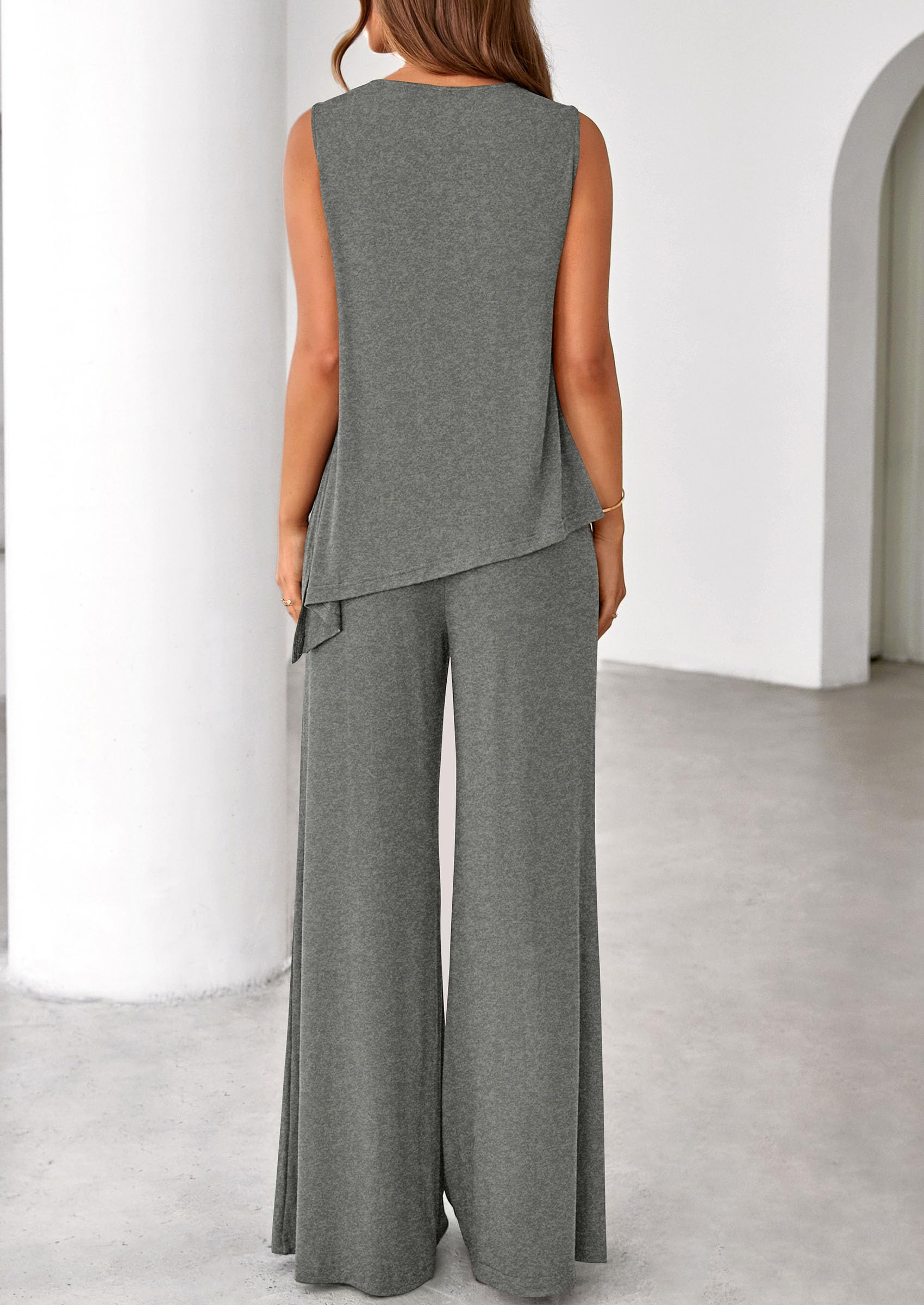 PRETTYGARDEN Women's 2026 Two Piece Matching Lounge Sets Asymmetrical Split Tank Tops Wide Leg Pants Summer Outfits Tracksuit